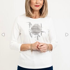 Rabe, new with tags, Long Sleeve T-Shirt, Cream with graphic and embroidery